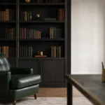Libreria con poltrona in pelle in uno studio